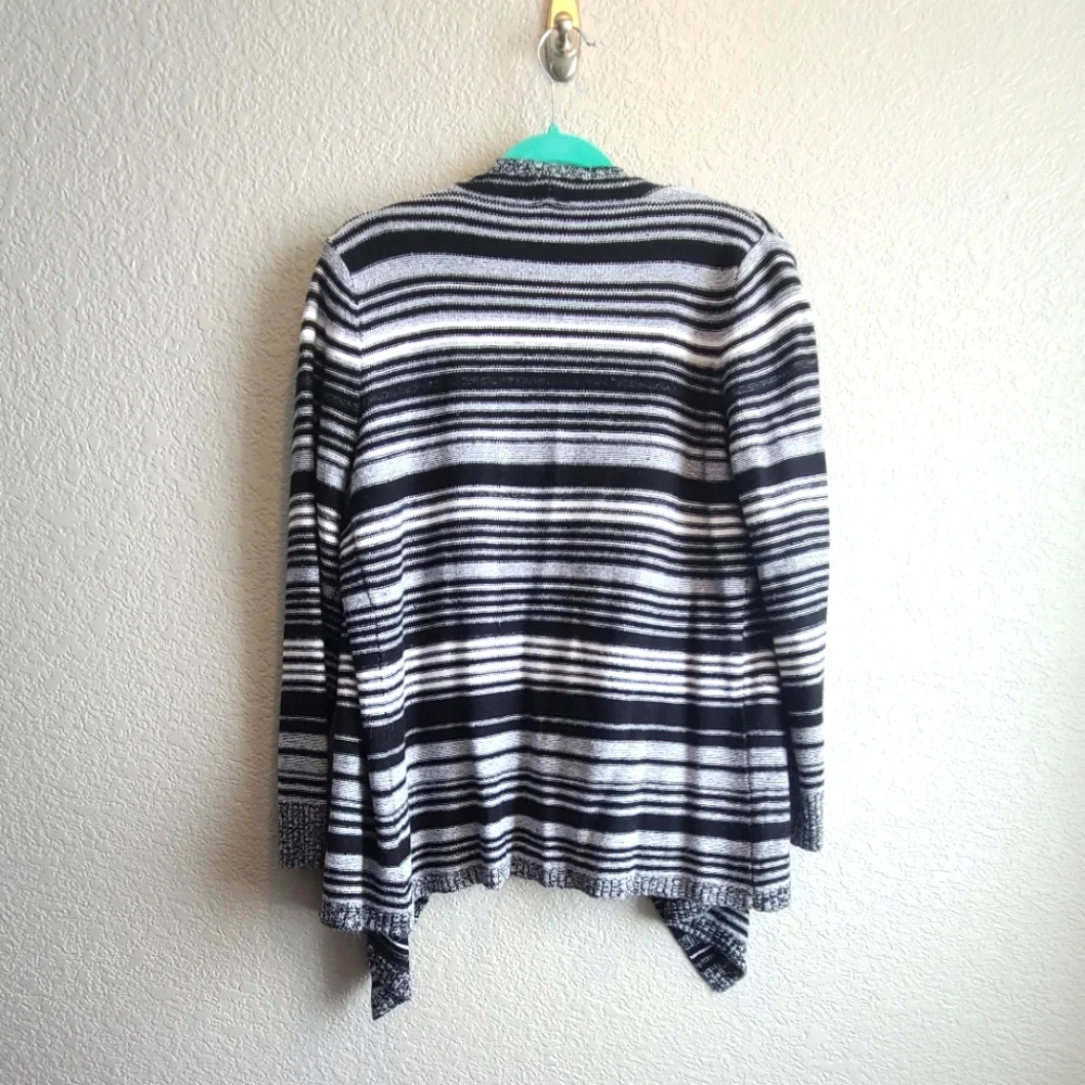 Faded Glory cardigan sweater black, white, gray stripes, women 12-14 - Picture 4 of 5